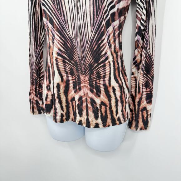 Boston Proper Bold Animal Print Turtleneck Top XS Long Sleeve Slim Fit Stretch - Picture 7 of 11